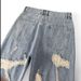 Men's Summer Trendy Denim Shorts Light Blue Washed Frayed Edges Loose Straight Leg Jeans_mkmklike.com