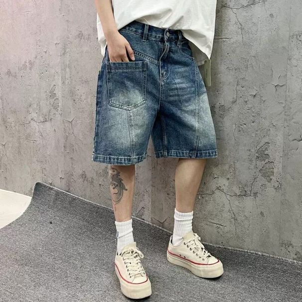 Retro Pocket Denim Shorts – Unisex High-Waisted Wide-Leg Shorts (Blue, Sizes S-Xxl) Breathable Cotton_mkmklike.com