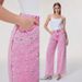 Women's Washed Denim Beaded Trousers – Vintage High-Waisted Straight-Leg Jeans With Handcrafted Beadwork (Pinkish/Yellows/Bluish/Medium Blue)_mkmklike.com