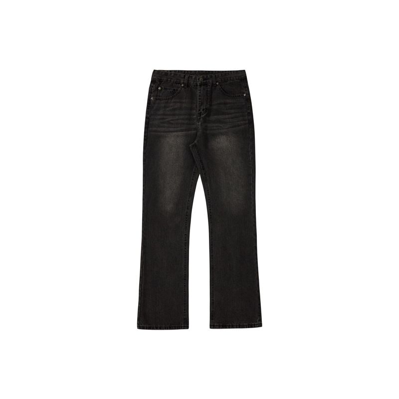 Cleanfit Black/Grey Vintage Washed Distressed Straight Leg Flared Jeans – 517 Retro Style & Versatile Fit_mkmklike.com