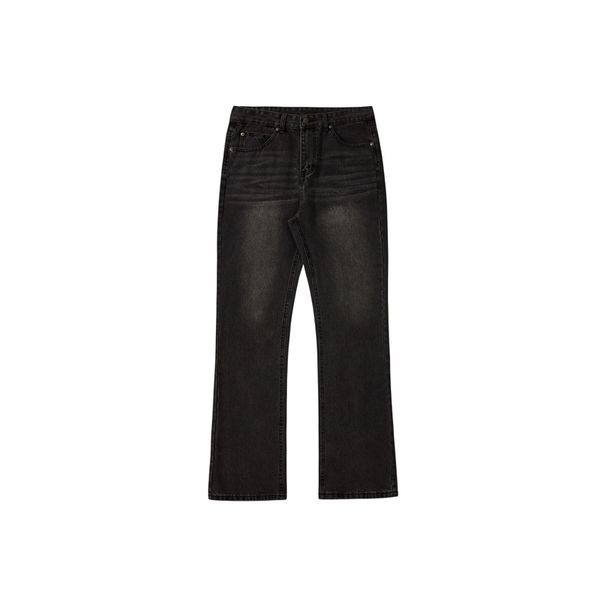 Cleanfit Black/Grey Vintage Washed Distressed Straight Leg Flared Jeans – 517 Retro Style & Versatile Fit_mkmklike.com