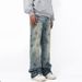 Men's Clothing Women's Summer Trendy Couple Washed Jeans Men's Dirty Dye Loose Straight Pants_mkmklike.com