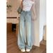 2026 New Vintage Loose Straight-Leg Denim Pants For Women, High-Waisted, Washed Design, Floor-Length Wide-Leg Trousers_mkmklike.com