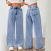 Women's Light Wash High-Waisted Wide-Leg Jeans – Vintage-Inspired Distressed Denim With Unique Pleated Details, Non-Stretch Cotton Blend_mkmklike.com