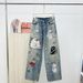 Casual Straight-Leg High-Waist Jeans With Cartoon Hippo Print - Trendy Summer Streetwear For Women_mkmklike.com