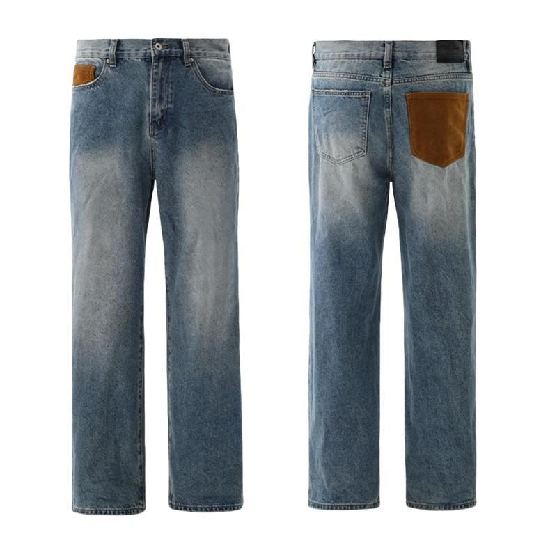 Men's Relaxed Fit Washed Denim Jeans – Vintage Blue Straight Leg With Flared Hem, Retro Streetwear (Sizes S-3xl)_mkmklike.com
