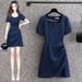 Korea Versio Plus Size Fat Mm Casual Simple Commutig Mid Legth Deim Wash Top Short Sleeved Dress For Wome's_mkmklike.com