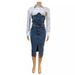 Women's Clothing Denim Splicing Two Piece Long Sleeved Shirt Denim Slit Dress Two Piece Suit_mkmklike.com