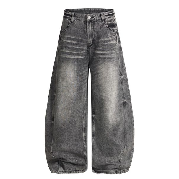 Retro Style Black Curved Blade Jeans Loose Fit Straight Wide Leg mid Waist Washed Distressed for Men And Women_mkmklike.com