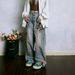 Vintage High Waist Flared Jeans Distressed Denim for Women And Men Retro Streetwear Style Light Blue S-3XL Trendy Classic Fit_mkmklike.com