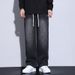 Men's Classic Straight Leg Jeans Black Distressed Denim Pants Relaxed Fit Casual Daily Wear Polyester_mkmklike.com