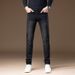 Autumn Winter Fleece Lined Thickened Premium Black Gray Simple Denim Slim Fit Stretch Versatile Light Luxury Small_mkmklike.com