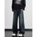 Nordmann American Style Vibe Retro Distressed Design Jeans For Men, Ins Trendy Brand, Loose Straight High Street Wide-Leg Pants_mkmklike.com