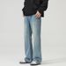 Vintage Ice Blue Denim Jeans for Men Slight Flare Stretch Comfort Fit Trendy Vibe Style_mkmklike.com