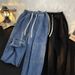 Multi-Pocket Workwear Jeans – Hong Kong Style Loose Fit With Drawstring Waist (Blue/Black)_mkmklike.com