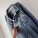 Women's European Style Cross Border Denim Jacket Beaded Rhinestone Embellished Trendy Student Loose Fit Coat_mkmklike.com