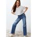 Distressed Washed Straight Leg Jeans For Women - Relaxed Fit High Waist Denim Pants With Vintage Style_mkmklike.com