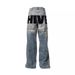 Men's Clothing Street Retro Ripped Jeans Trendy Brand Design New Loose Letter Print Straight Trousers_mkmklike.com