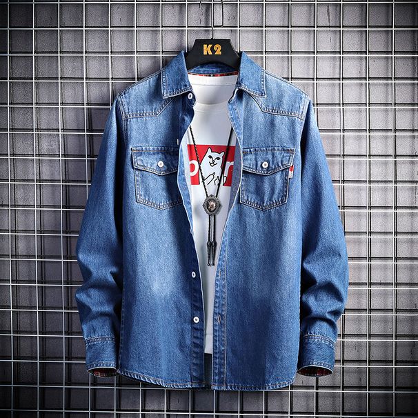 Men's Clothing New Thickened Men's Denim Long Sleeve Shirt Trendy Youth Jacket Shirt_mkmklike.com
