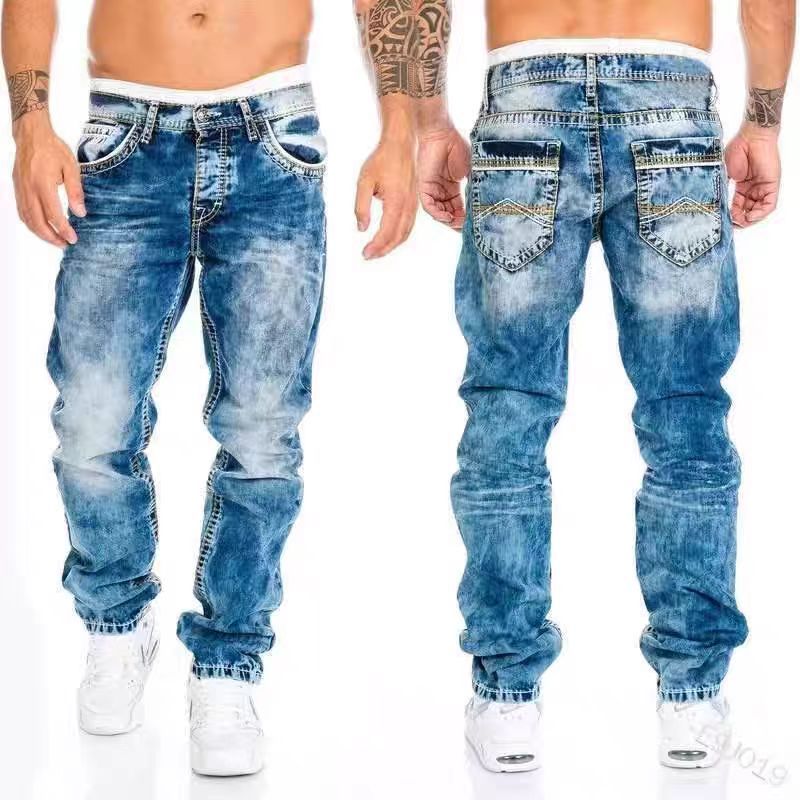 Men's Casual Distressed Straight Leg Jeans Trendy European American Style Hip Hop Pocket Trousers_mkmklike.com