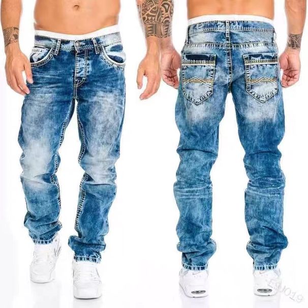 Men's Casual Distressed Straight Leg Jeans Trendy European American Style Hip Hop Pocket Trousers_mkmklike.com