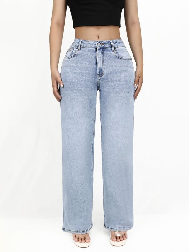 Women's Clothing High Waisted Stretch Wide Leg Trousers, New Style, Hip Lifting Jeans, Street Fashion, Slim Fit, With Pockets, Loose Fit._mkmklike.com