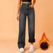 Women's Clothing Fleece-Lined Relaxed Fit Jeans - High Stretch Straight Leg Winter Pants (S-XXL)_mkmklike.com