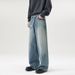 Vintage Washed Denim Jeans – Retro Splatter Paint Design, Straight-Leg Fit For Men (S-2XL)_mkmklike.com