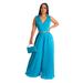 Women's Clothing sleeveless temperament casual V neck waist pleated loose wide leg jumpsuit_mkmklike.com