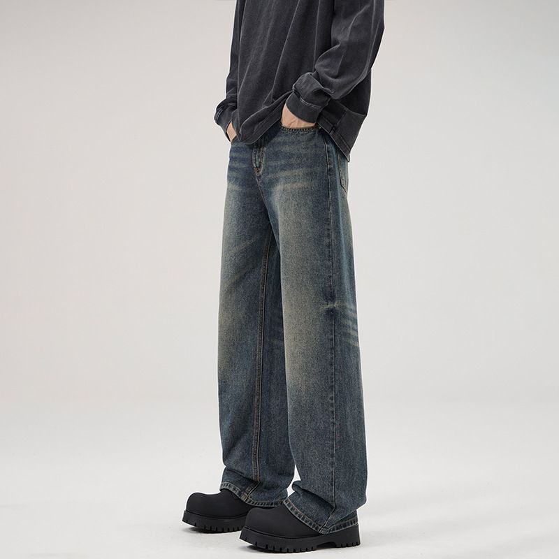 LKTM Men's Retro Cleanfit Loose Straight Leg Jeans Wide Leg Versatile Casual Trousers Wear Archer0603_mkmklike.com