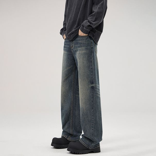 LKTM Men's Retro Cleanfit Loose Straight Leg Jeans Wide Leg Versatile Casual Trousers Wear Archer0603_mkmklike.com