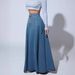 Design Sense Single Button Denim Skirt Women Retro Stylish Big Swing A-line Skirt_mkmklike.com