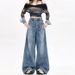 American High Street Design Splash Paint Graffiti Wide-Leg Jeans For Women, Autumn Vintage Distressed Post-Apocalyptic_mkmklike.com