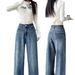 High Waist Rhinestone Straight Leg Jeans For Women - Trendy Wide-Leg Palazzo Pants With Sparkle Accents (S-3XL)_mkmklike.com