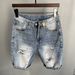 Personalized Scratched Denim Shorts Men's Loose Straight Middle Trendy Brand Piercing Fashion Casual Pentagram Pants_mkmklike.com