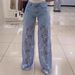 Women's Clothing Summer Wide Leg Pants Trousers Lace Stitching Jeans_mkmklike.com