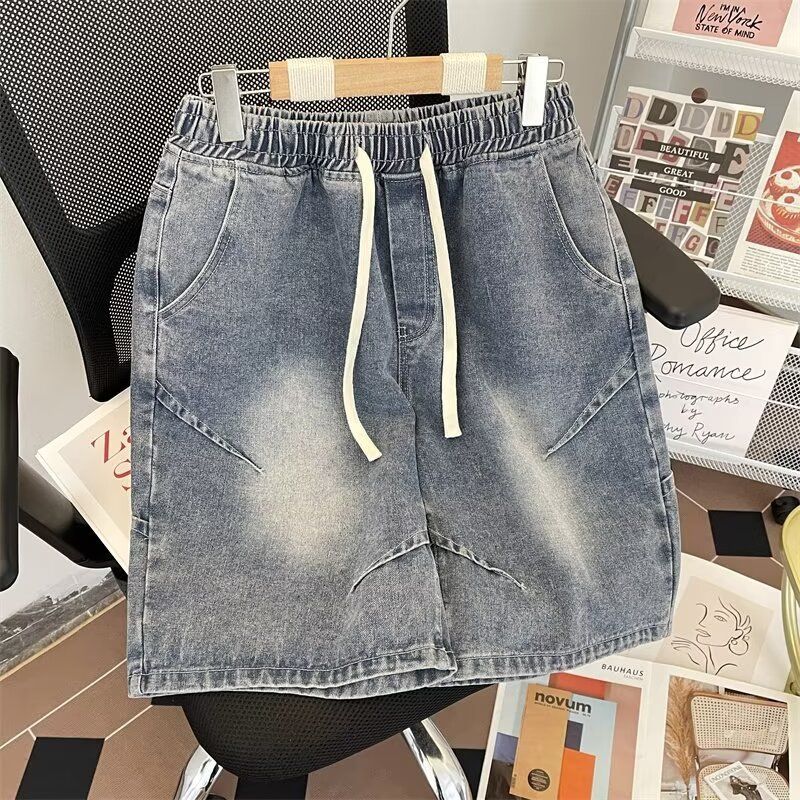 Vintage Washed Denim Shorts For Men – Streetwear Relaxed Fit Mid-Thigh Casual Jeans With Medium Stretch (Sizes M-4XL)_mkmklike.com