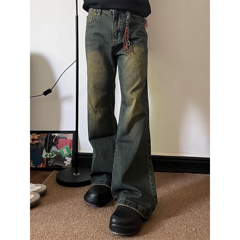 Nordmann Men's Flared Jeans Loose Straight Retro Washed Casual American High Street Trendy Brand Versatile Cool Long Pants_mkmklike.com