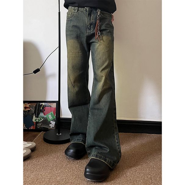 Nordmann Men's Flared Jeans Loose Straight Retro Washed Casual American High Street Trendy Brand Versatile Cool Long Pants_mkmklike.com