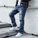 Men's Slim Fit Stretchy Jeans European American Style Patchwork Pleats Trendy High Street Straight Leg Long Pants Y1Y2_mkmklike.com