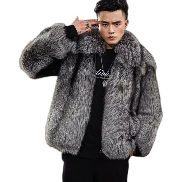 Men's clothing coat Short autumn-winter warm silver fox coat men's leather casual jacket_mkmklike.com