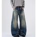 Women's Distressed High-Waisted Straight Leg Jeans With Paint Splatter & Tuck Details Relaxed Fit Stretch Denim Pants_mkmklike.com