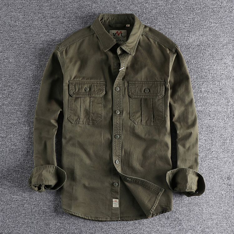 Men's Clothing Workwear Multi Pocket Shirt Jacket Simple Washed Distressed Versatile Long Sleeved Shirt Casual Tops_mkmklike.com