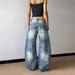 Plus Size Distressed High-Waisted Wide Leg Jeans For Women - Vintage Washed Denim With Raw Hem & Cropped Flare_mkmklike.com