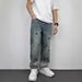 Autumn Casual Handsome Heavy Washed Retro Embroidered Jeans Men's Straight Loose Versatile Wide Leg Pants_mkmklike.com