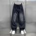 Men's Streetwear Patchwork Cargo Jeans – Oversized Straight-Leg Denim Pants With Utility Pockets & Washed Finish_mkmklike.com