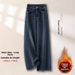 Women's Light Colored Wide Leg Jeans High Waisted Curved Slit Casual Fashionable Straight Leg Pants Autumn Style_mkmklike.com