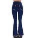 Women's Fashion Contrast Color Panel High Waist Tight Hip Flare Denim Pants_mkmklike.com