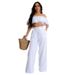 Women's clothing new style suit temperament one shoulder ruffled short top wide leg trousers suit_mkmklike.com