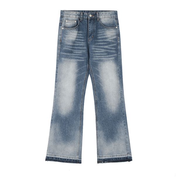 American Style Washed Faded Flared Jeans Men's Street Fashion Loose Gradient Frayed Wide-Leg Pants Long Trousers_mkmklike.com